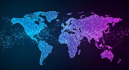 Abstract digital representation of the world map, showcasing global connections and networks.