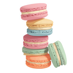 Pastel Macarons Stack on Transparent Background
