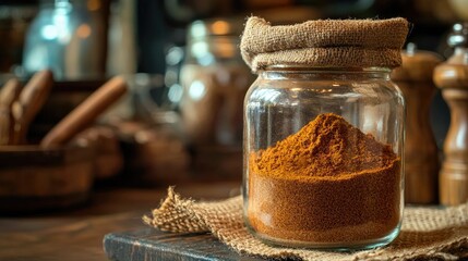 Rustic Kitchen Setup with Cumin Powder in Jar