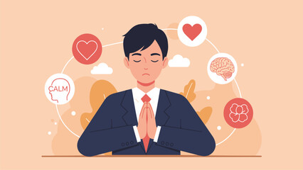 Mindful Man Meditating for Inner Peace, Mental Health, and Stress Relief. Balance and Well-being Concept.