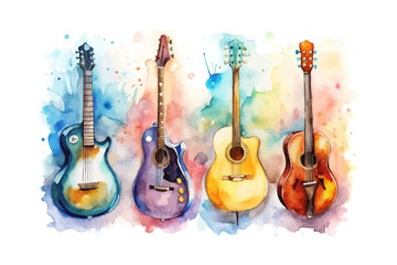 Fototapeta premium set of watercolor Guitar Music vector illustration isolated on white background