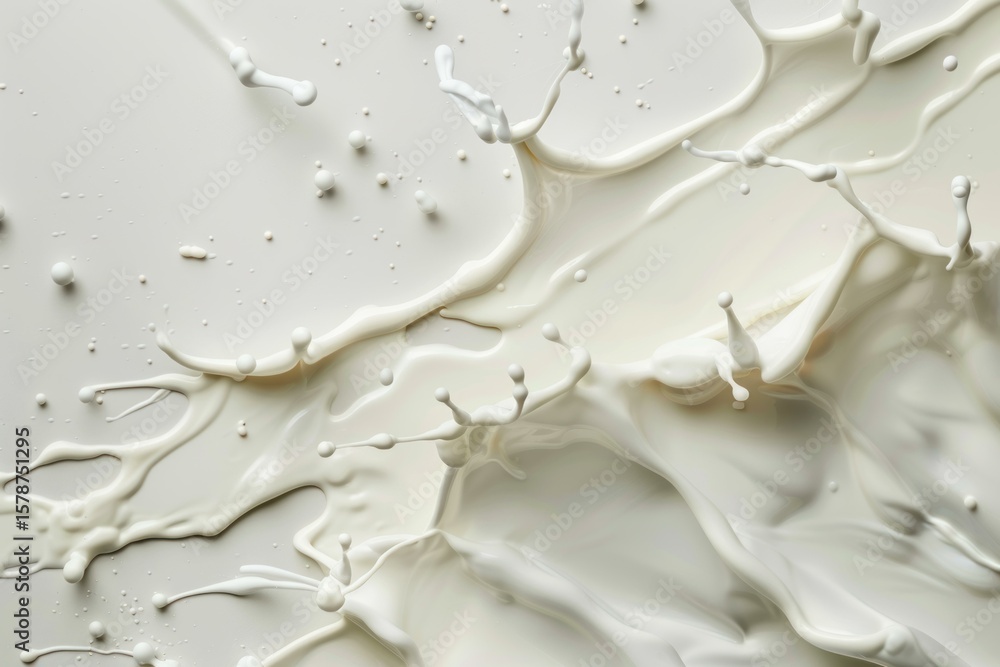 Poster milk splashing and creating a dynamic white pattern on light background
