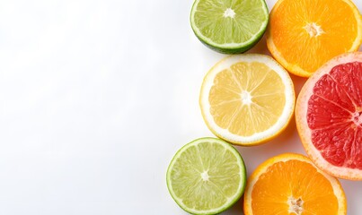 Fototapeta premium vibrant citrus fruits border, white space for text,