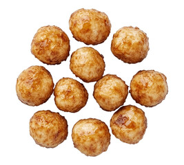 A close up of a dozen fried doughnuts