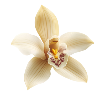 A white flower with a yellow center and red spots