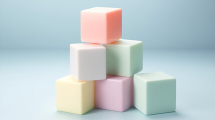 colored cubes on a black background &ldquo;Stacked Pastel Blocks on Light Blue Background Minimalist Product Photography