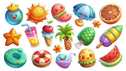 Fototapeta premium Colorful Summer Icons Collection With Playful Seasonal Vector Elements