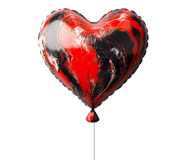 A heart balloon with a red and black swirl pattern