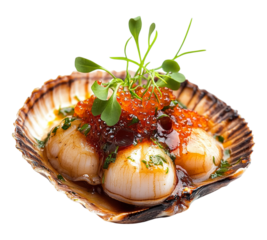 A plate of food with a shell and a garnish of parsley