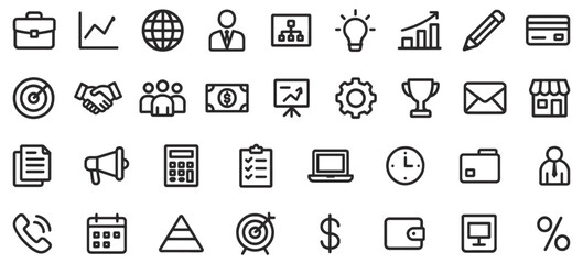 Business Line Icons Pack – Unique Glyph Style for Corporate, Finance, Office & Marketing Use