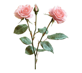 Two pink roses are shown in a close up