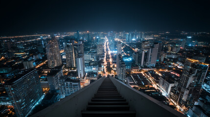 Obraz premium Futuristic Night Cityscape with Skyscrapers and Illuminated Streets 