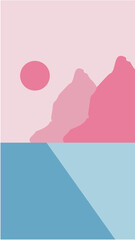 Gentle of Beach Sunrise in Flat Minimal Style