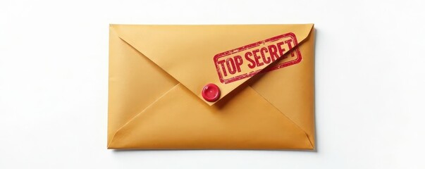 Mysterious envelope with brown envelope sealed with top-secret stamp isolated on white background, top secret, envelope, secure