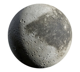 Naklejka premium A large grey and white planet with a dark spot in the middle