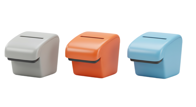 Three Modern Colored Drop Boxes for Voting or Donations.