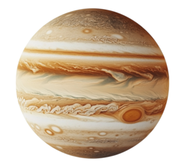 A large, round planet with a brownish-orange color