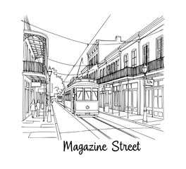 Line Art of Magazine Street, New Orleans © Organicpatterns