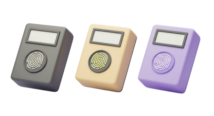 Three PastelColored Fingerprint Scanners with Rectangular Displays Modern Security Devices.