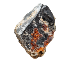 A large rock with a black and red pattern