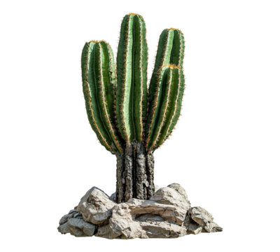A tall cactus with a green stem and brown tips