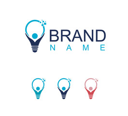  smart bulb logo with happy people concept and light bulb design template