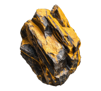 A large rock with a black and yellow pattern