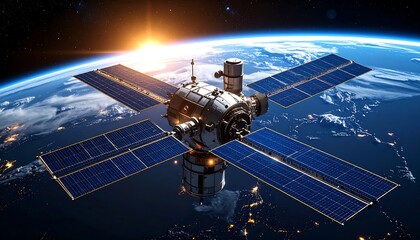 Space station orbiting Earth sunrise