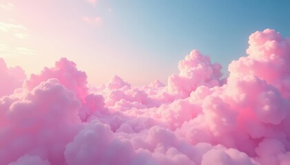 Soft pink sky filled with fluffy, pastel pink clouds , blush, ethereal