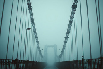 Symmetrical Suspension Bridge in Heavy Fog