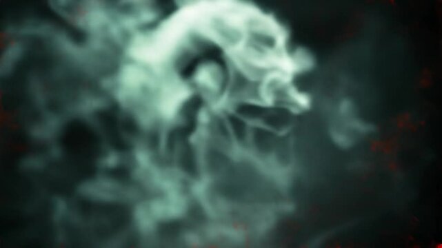 Ethereal Smoke Skull: A captivating, smoky skull formation emerges from an inky, ominous expanse, its spectral presence creating a mood of mystery and the supernatural.