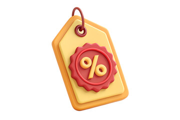 3D Hanging Price Tag Icon with Percentage Symbol | Clay Style Discount Label for Sales, Promotions, E-Commerce, and Retail