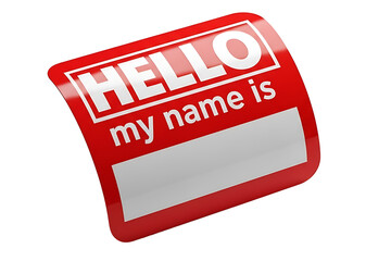 A red hello, my name is sticker isolated on transparent background
