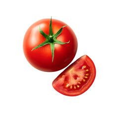 Ripe Red Tomato and Slice on Transparent Background