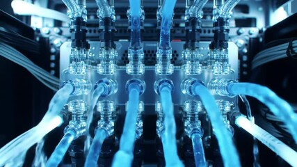 Flowing Liquid Cooled System in Server Rack Close Up View