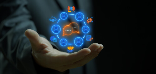 Digital marketing concept, promotion of brands and products using digital channels like internet,...