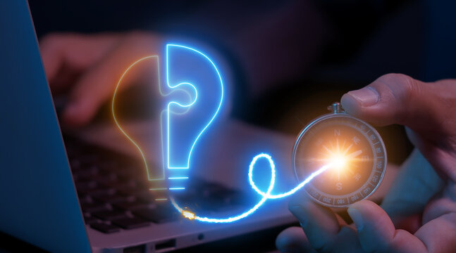 Brainstorm concept, method of generating ideas and sharing knowledge to solve a particular commercial or technical problem. Businessman shows Brainstorm icon on virtual screen.