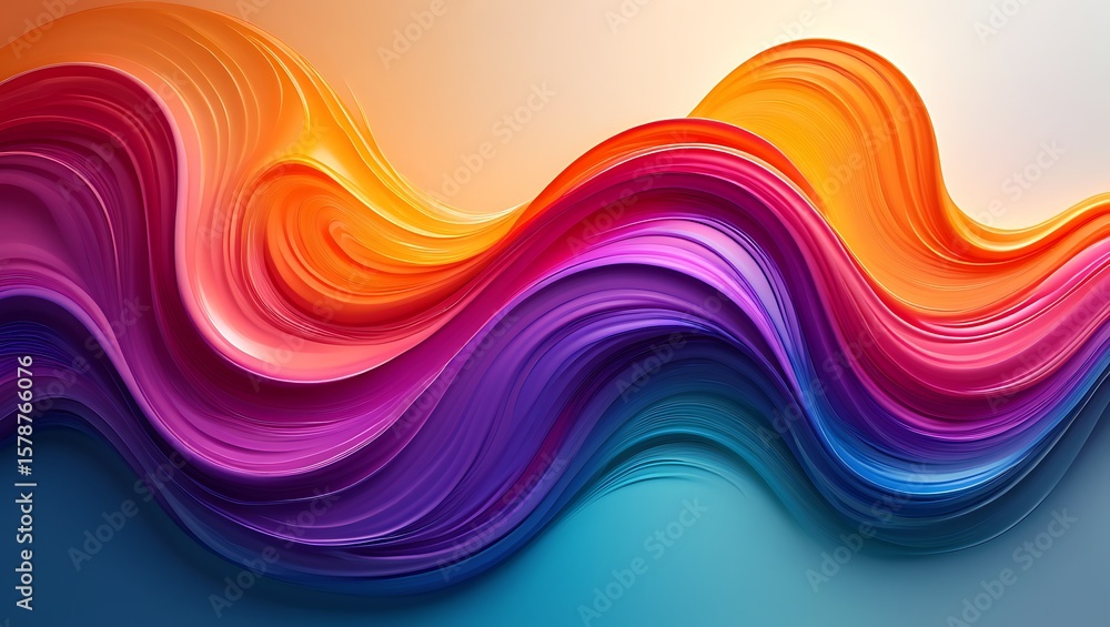 Poster Colorful Abstract Wave Design with Smooth Gradients and Layered Effect, Dynamic Multi-Colored Fluid Art with Seamless Lines and Vibrant Flow