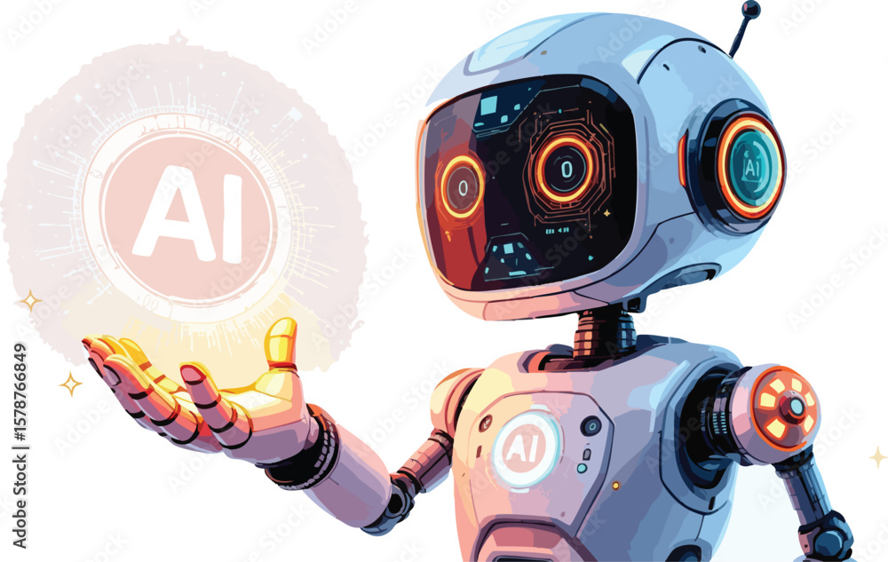 Poster futuristic ai robot presenting artificial intelligence concept for modern technology and innovation.