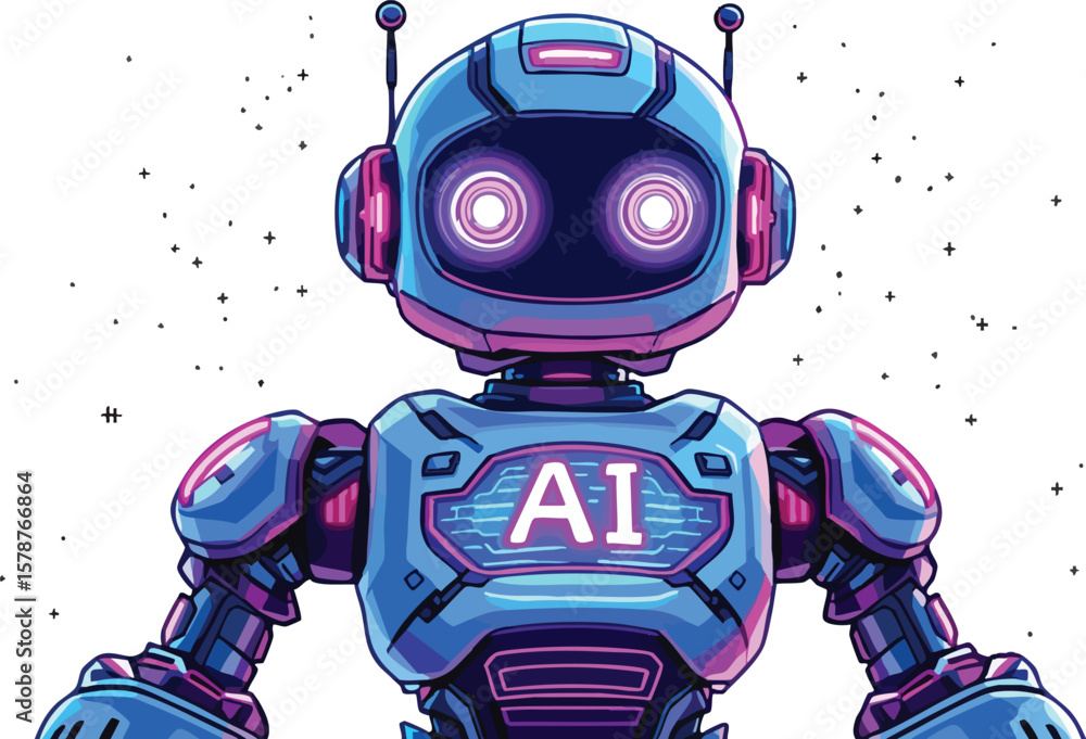 Poster futuristic ai robot illustration demonstrating artificial intelligence and technological advancement