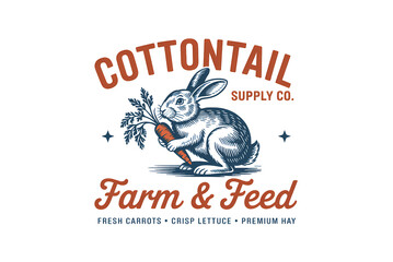 Vintage cottontail farm and feed supply co logo with rabbit and carrot  Sublimation Design