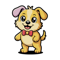 Fototapeta premium Cute cartoon puppy with big eyes and a happy expression standing on its hind legs
