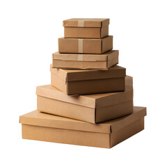 Stack of Brown Cardboard Boxes on Transparent Background