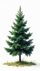 Fototapeta premium A solitary fir tree, stark against a pure white backdrop , botany, symbol