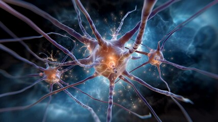 Intricate illustration of neurons, depicting the complex network within the brain, with glowing energy - Powered by Adobe
