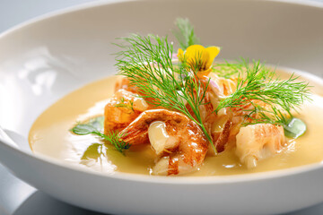 Elegant Normandy marmite dieppoise seafood stew in creamy white sauce