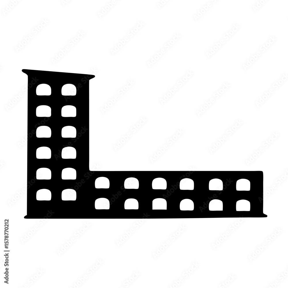 Aufkleber silhouette of a multi story building with arched windows and an unusual shape