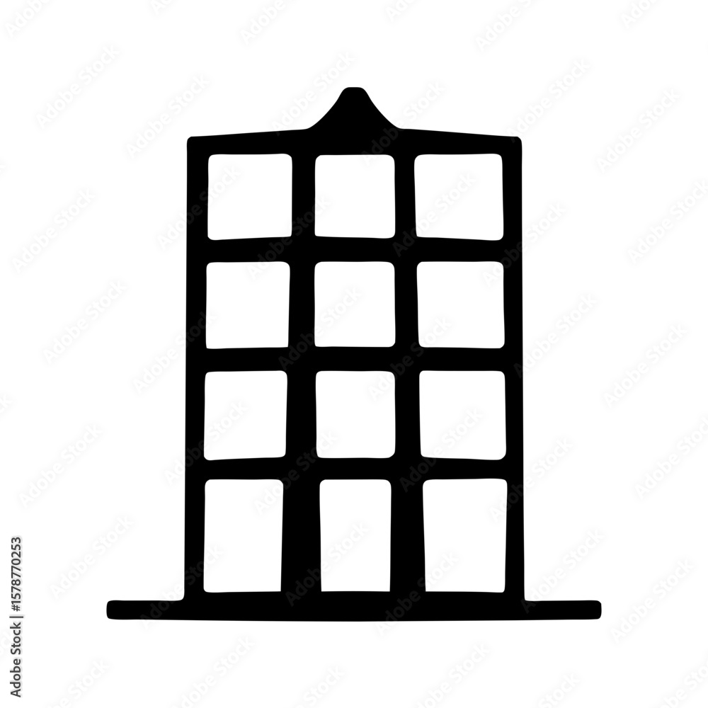 Poster abstract black building with twelve windows and minimal top design
