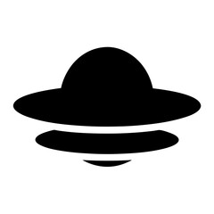A minimalist black silhouette of a classic flying saucer or UFO