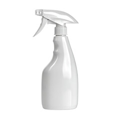 Spray Bottle: A sleek, photorealistic spray bottle, captured against an uncluttered backdrop, ready to dispense its cleaning or liquid contents. 